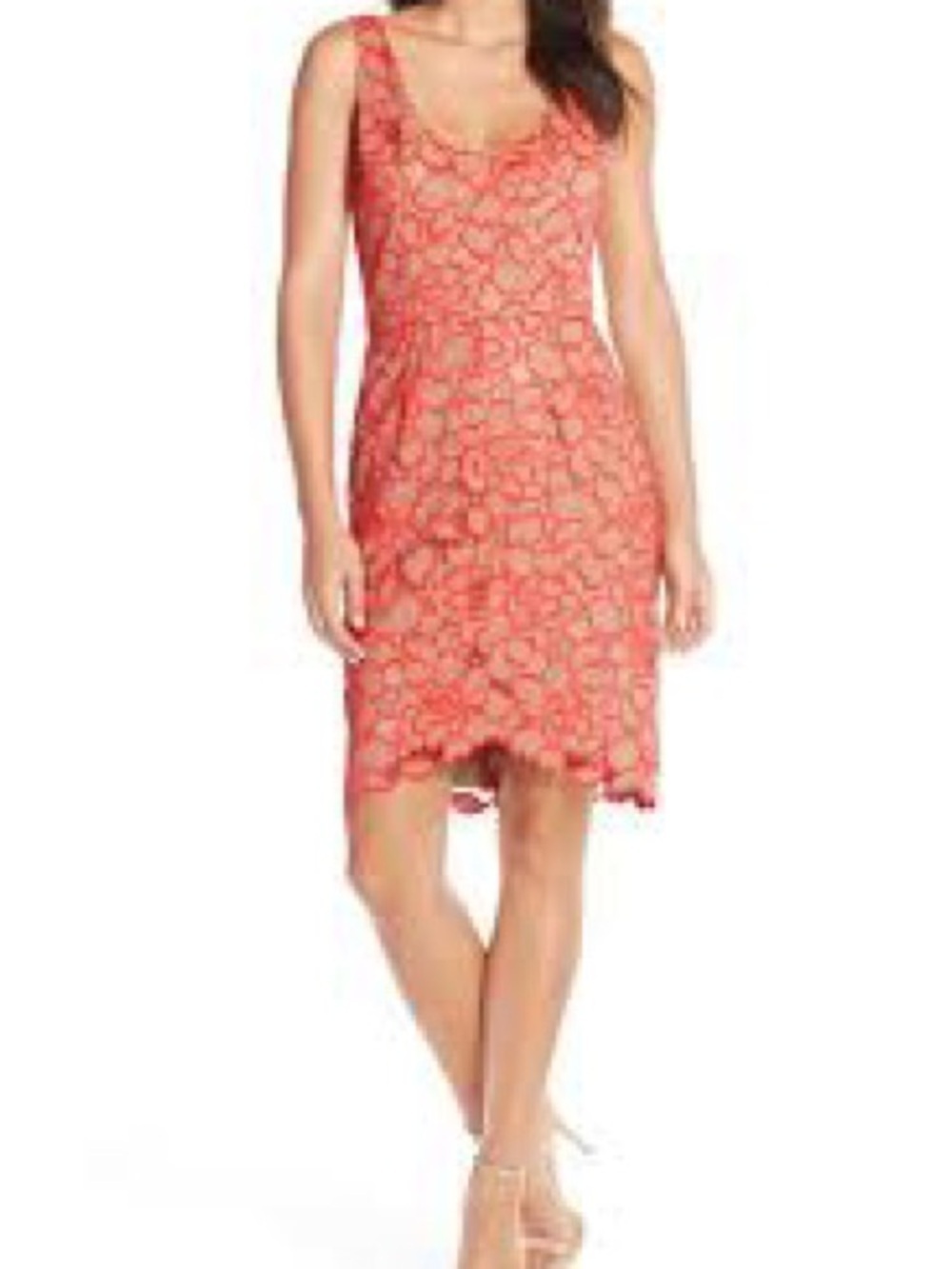 Trina Turk Kriz Coral Lace Scoop Neck Mini Dress. Size 4
